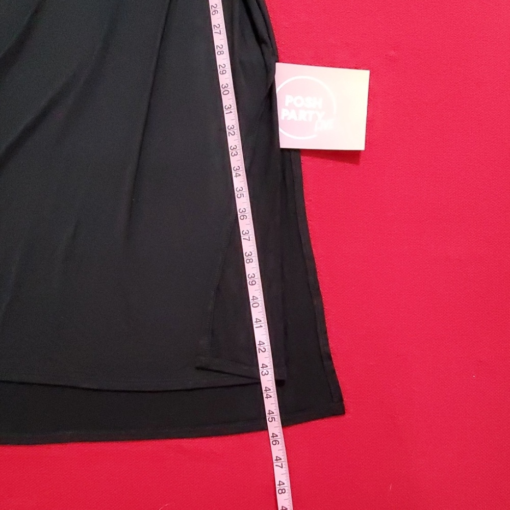 Black sleeveless maxi dress side slits white lace crochet neck detail NWOT Med - Picture 4 of 7
